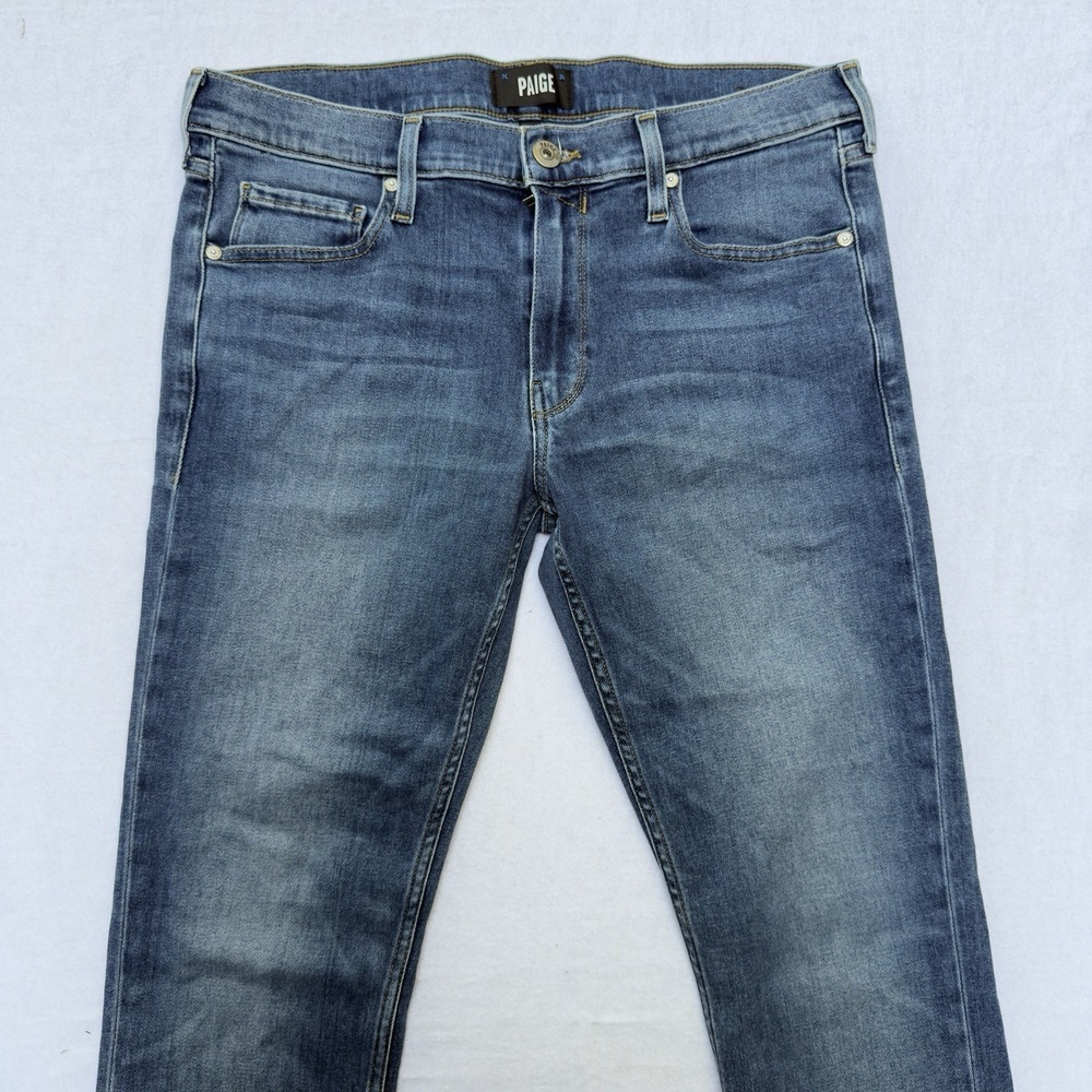 Paige Lennox Jeans Mens 32 Blue Denim Stretch Cartwright Wash Whiskering Preppy